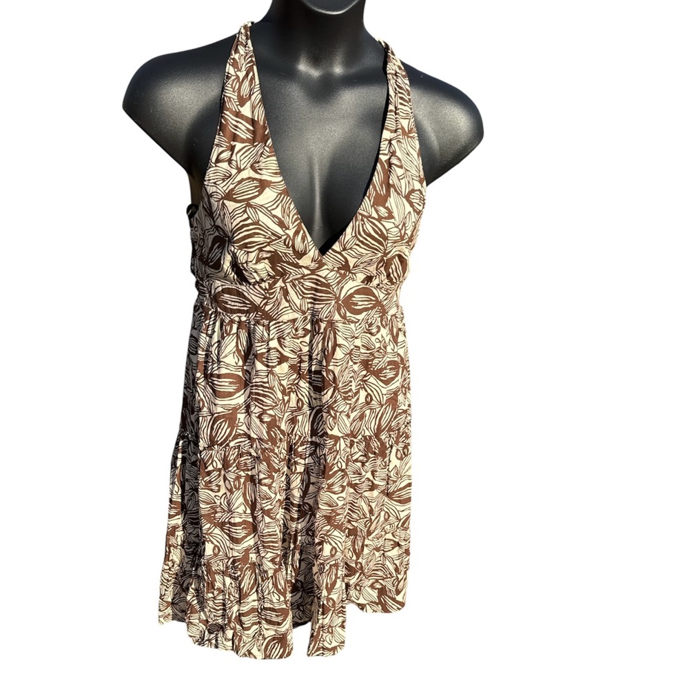 SPEED CONTROL NY BEIGE/BROWN HALTER TIERED SUNDRESS BOHO HIPPIEE SIZE XL (JR)